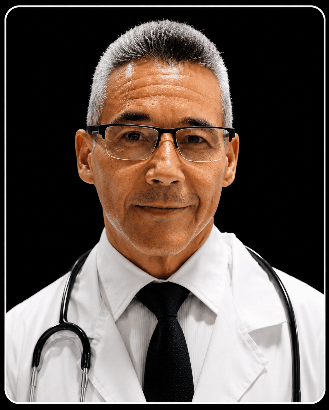 Portrait of Dr. James Rivers in a white lab coat with a stethoscope, creator of The Brain Song.