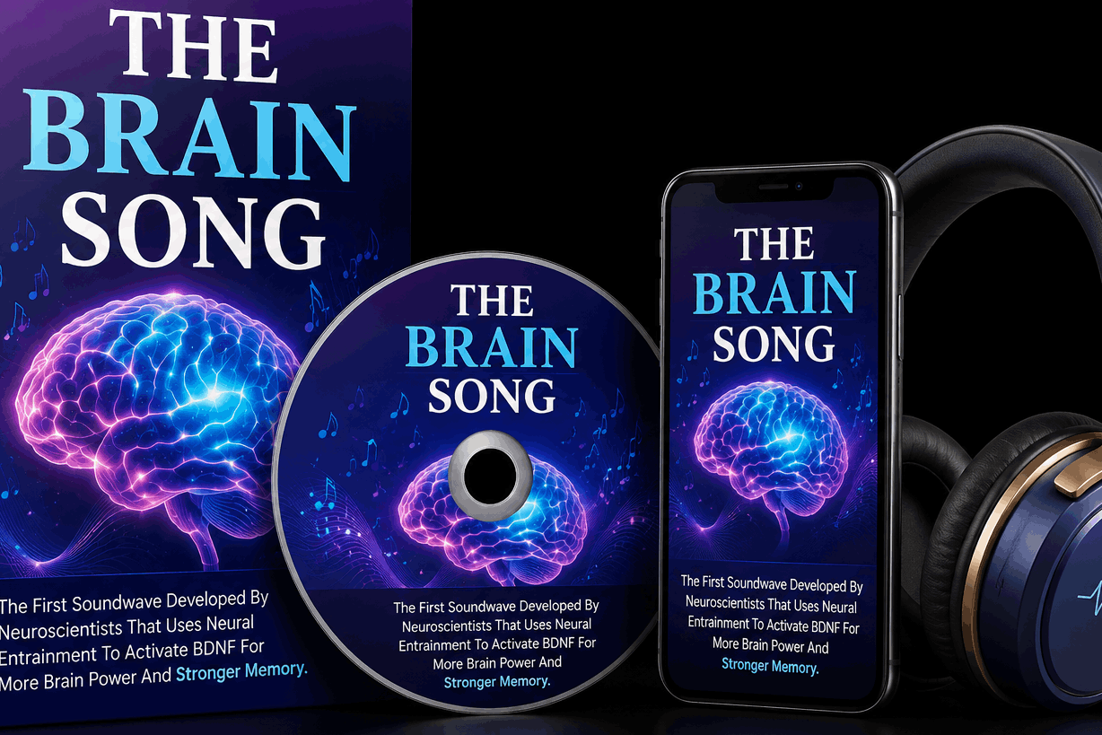 The Brain Song audio program with CD, app, and headphones for memory, focus, and brain health.